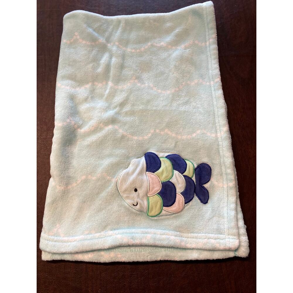 Lambs & Ivy Oceania‎ Blue Nautical Fish Luxury Coral Fleece Baby Blanket Crib